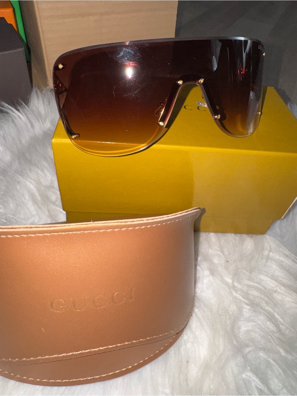 Gucci Women's Brown to Amber Gradient Shield Sunglasses
